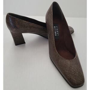 Stuart Weitzman Brown Faux Snakeskin Reptile 2.5" Chunky Block Heel 8.5 B Spain